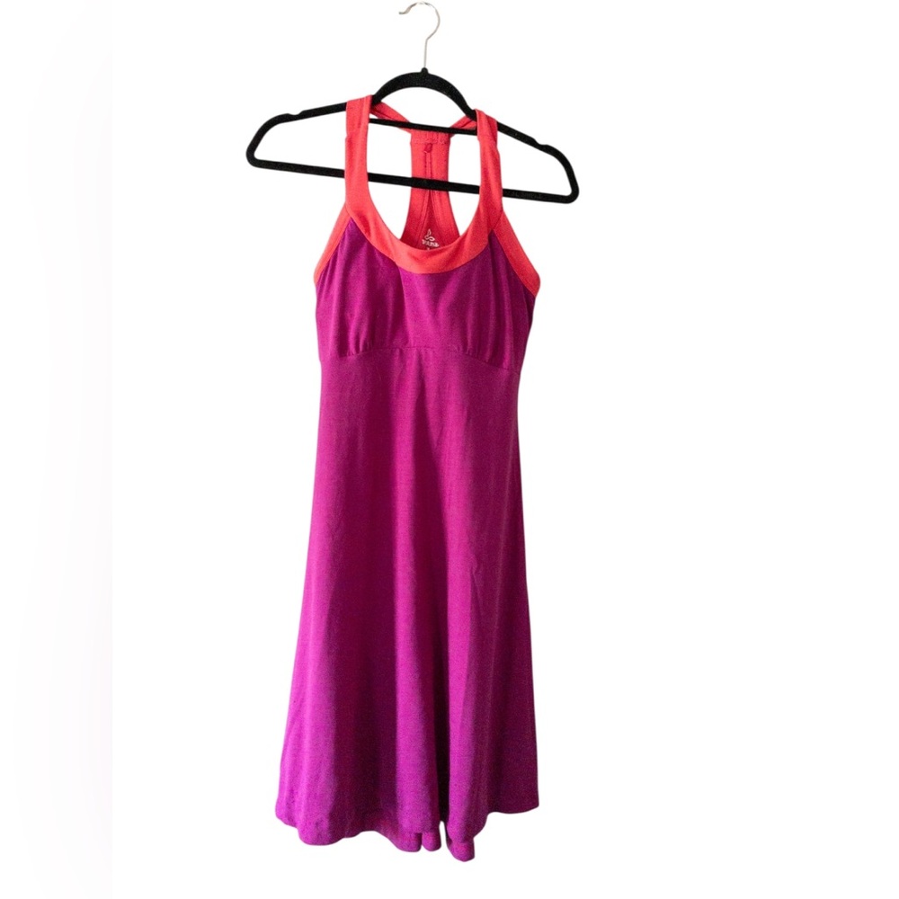 Prana Womens Racerback Tank Dress In Fuchsia & Coral Stretch Fabric M